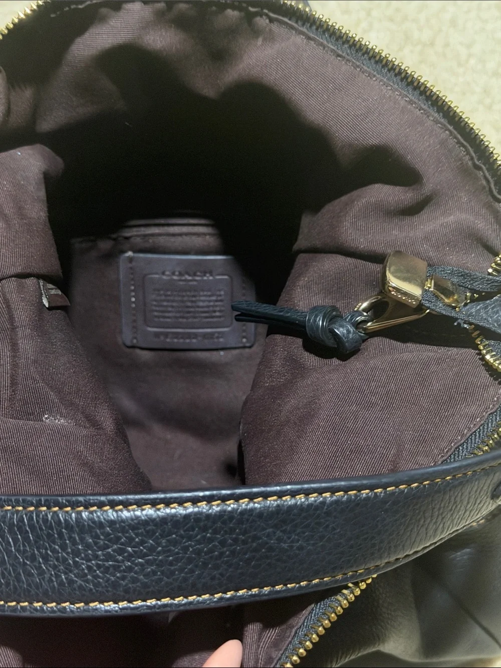Coach Black Pebbled Leather Shoulder Bag with Gold-Tone Hardware